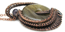 Load image into Gallery viewer, Handcrafted Labradorite Woven Donut Pendant with Iolite Accent - Bronze Necklace