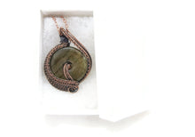 Load image into Gallery viewer, Handcrafted Labradorite Woven Donut Pendant with Iolite Accent - Bronze Necklace
