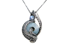 Load image into Gallery viewer, Handcrafted Amazonite Mini-Woven Donut Pendant with Rainbow Moonstone Accent - Sterling Silver Necklace