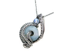 Load image into Gallery viewer, Handcrafted Amazonite Mini-Woven Donut Pendant with Rainbow Moonstone Accent - Sterling Silver Necklace