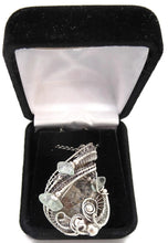 Load image into Gallery viewer, UV-Fluorescent, Mexican Hyalite Opal Wire-Wrapped Pendant in Sterling Silver with Fluorite