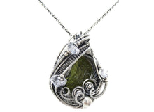 Load image into Gallery viewer, Moldavite Pendant in Sterling Silver with Herkimer Diamonds