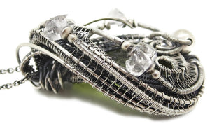 Moldavite Pendant in Sterling Silver with Herkimer Diamonds