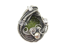 Load image into Gallery viewer, Moldavite Pendant in Sterling Silver with Herkimer Diamonds