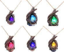 Load image into Gallery viewer, Custom Color Steampunk Resin Gem LED Pendant in Bronze
