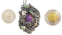 Load image into Gallery viewer, Color-Changing "Mood" Steampunk Pendant in Sterling Silver with UV-Reactive Glass