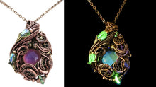 Load image into Gallery viewer, Color-Changing "Mood" Steampunk Pendant in Bronze with UV-Reactive Glass