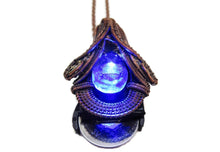 Load image into Gallery viewer, Steampunk Resin Gem Pendant with LED in Deep Blue, Wire-Wrapped in Bronze