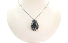 Load image into Gallery viewer, Black Tektite Pendant with Peridot, Sterling Silver Wire Wrap