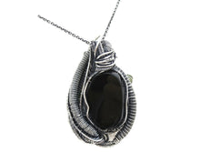 Load image into Gallery viewer, Black Tektite Pendant with Peridot, Sterling Silver Wire Wrap