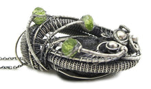 Load image into Gallery viewer, Black Tektite Pendant with Peridot, Sterling Silver Wire Wrap