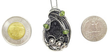 Load image into Gallery viewer, Black Tektite Pendant with Peridot, Sterling Silver Wire Wrap