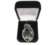 Load image into Gallery viewer, Black Tektite Pendant with Peridot, Sterling Silver Wire Wrap