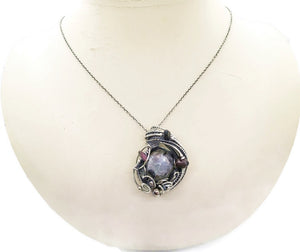UV-Fluorescent, Yooperlite (Sodalite) Pendant, Wire-Wrapped in Sterling Silver with Ruby Zoisite