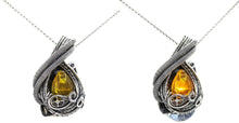 Load image into Gallery viewer, Custom Color Steampunk Resin Gem LED Pendant in Sterling Silver