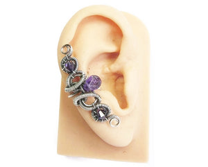 Custom Gemstone & Oxidized Sterling Silver Ear Cuff; "Coiled-Coil Teardrop" Model - Heather Jordan Jewelry