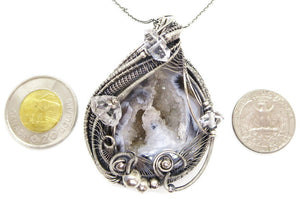 Agate Double-Geode Pendant with Herkimer Diamonds in Sterling Silver