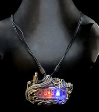 Load image into Gallery viewer, 4-Bit Binary Counter Necklace with Upcycled Electronic/Watch Parts, Steampunk/Cyberpunk Fusion