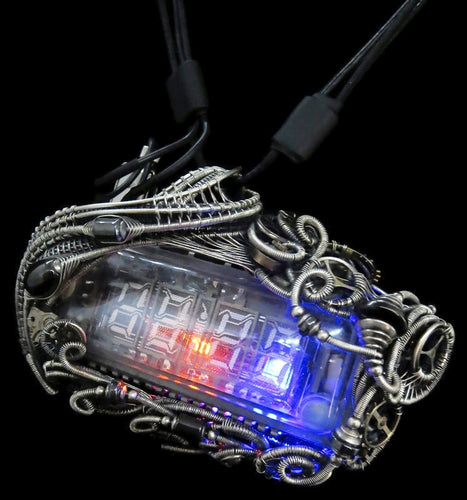 4-Bit Binary Counter Necklace with Upcycled Electronic/Watch Parts, Steampunk/Cyberpunk Fusion