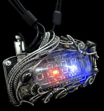 Load image into Gallery viewer, 4-Bit Binary Counter Necklace with Upcycled Electronic/Watch Parts, Steampunk/Cyberpunk Fusion