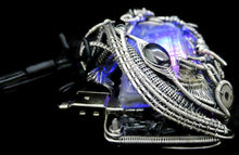 Load image into Gallery viewer, 4-Bit Binary Counter Necklace with Upcycled Electronic/Watch Parts, Steampunk/Cyberpunk Fusion