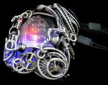 Load image into Gallery viewer, 4-Bit Binary Counter Necklace with Upcycled Electronic/Watch Parts, Steampunk/Cyberpunk Fusion