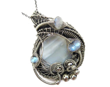 Load image into Gallery viewer, Blue Agate & Rainbow Moonstone Pendant