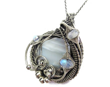 Load image into Gallery viewer, Blue Agate & Rainbow Moonstone Pendant
