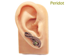 Load image into Gallery viewer, Woven Copper and Custom Gemstone Ear Pins; &quot;Ball Ribbon&quot; Model - Heather Jordan Jewelry