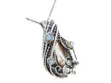 Load image into Gallery viewer, Cream Pearl Pendant with Ethiopian Opals, Wire-Wrapped in Sterling Silver