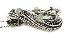Load image into Gallery viewer, Cream Pearl Pendant with Ethiopian Opals, Wire-Wrapped in Sterling Silver