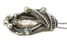 Load image into Gallery viewer, Cream Pearl Pendant with Ethiopian Opals, Wire-Wrapped in Sterling Silver