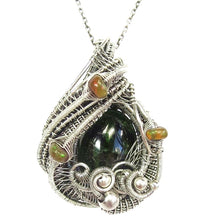 Load image into Gallery viewer, Chrome Diopside Wire-Wrapped Pendant with Ethiopian Opals