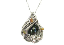 Load image into Gallery viewer, Chrome Diopside Wire-Wrapped Pendant with Ethiopian Opals