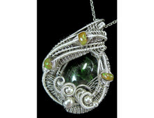 Load image into Gallery viewer, Chrome Diopside Wire-Wrapped Pendant with Ethiopian Opals