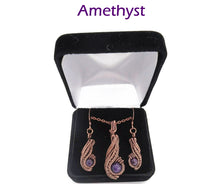 Load image into Gallery viewer, Custom Gemstone and Copper Wire-Wrapped Necklace & Earrings Set; "Comet" Model