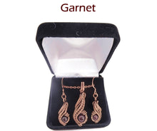 Load image into Gallery viewer, Custom Gemstone and Copper Wire-Wrapped Necklace &amp; Earrings Set; &quot;Comet&quot; Model