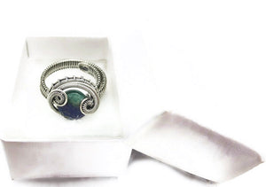 Adjustable Woven Sterling Silver Ring with Custom Gemstone; "Coriolis" - Heather Jordan Jewelry