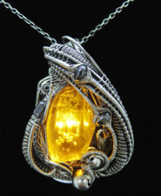 Load image into Gallery viewer, Custom Colored Resin Gem LED Pendants, Wire-Wrapped in Oxidized Sterling Silver