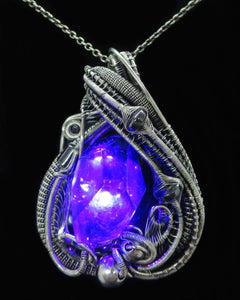 Custom Colored Resin Gem LED Pendants, Wire-Wrapped in Oxidized Sterling Silver