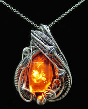 Load image into Gallery viewer, Custom Colored Resin Gem LED Pendants, Wire-Wrapped in Oxidized Sterling Silver
