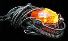 Load image into Gallery viewer, Custom Colored Resin Gem LED Pendants, Wire-Wrapped in Oxidized Sterling Silver