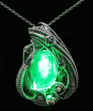 Load image into Gallery viewer, Custom Colored Resin Gem LED Pendants, Wire-Wrapped in Oxidized Sterling Silver