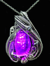 Load image into Gallery viewer, Custom Colored Resin Gem LED Pendants, Wire-Wrapped in Oxidized Sterling Silver