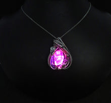 Load image into Gallery viewer, Custom Colored Resin Gem LED Pendants, Wire-Wrapped in Oxidized Sterling Silver
