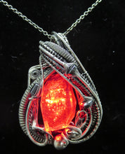 Load image into Gallery viewer, Custom Colored Resin Gem LED Pendants, Wire-Wrapped in Oxidized Sterling Silver