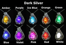 Load image into Gallery viewer, Custom Colored Resin Gem LED Pendants, Wire-Wrapped in Oxidized Sterling Silver