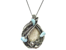 Load image into Gallery viewer, Fossilized Coral Wire-Wrapped Pendant in Sterling Silver with Larimar - Heather Jordan Jewelry