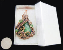 Load image into Gallery viewer, Green Teardrop Screened Resin Gem LED Steampunk Pendant in Bronze