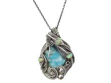 Load image into Gallery viewer, Blue Botyroidal Hemimorphite Druzy Wire-Wrapped Pendant in Sterling Silver with Ethiopian Welo Opals - Heather Jordan Jewelry